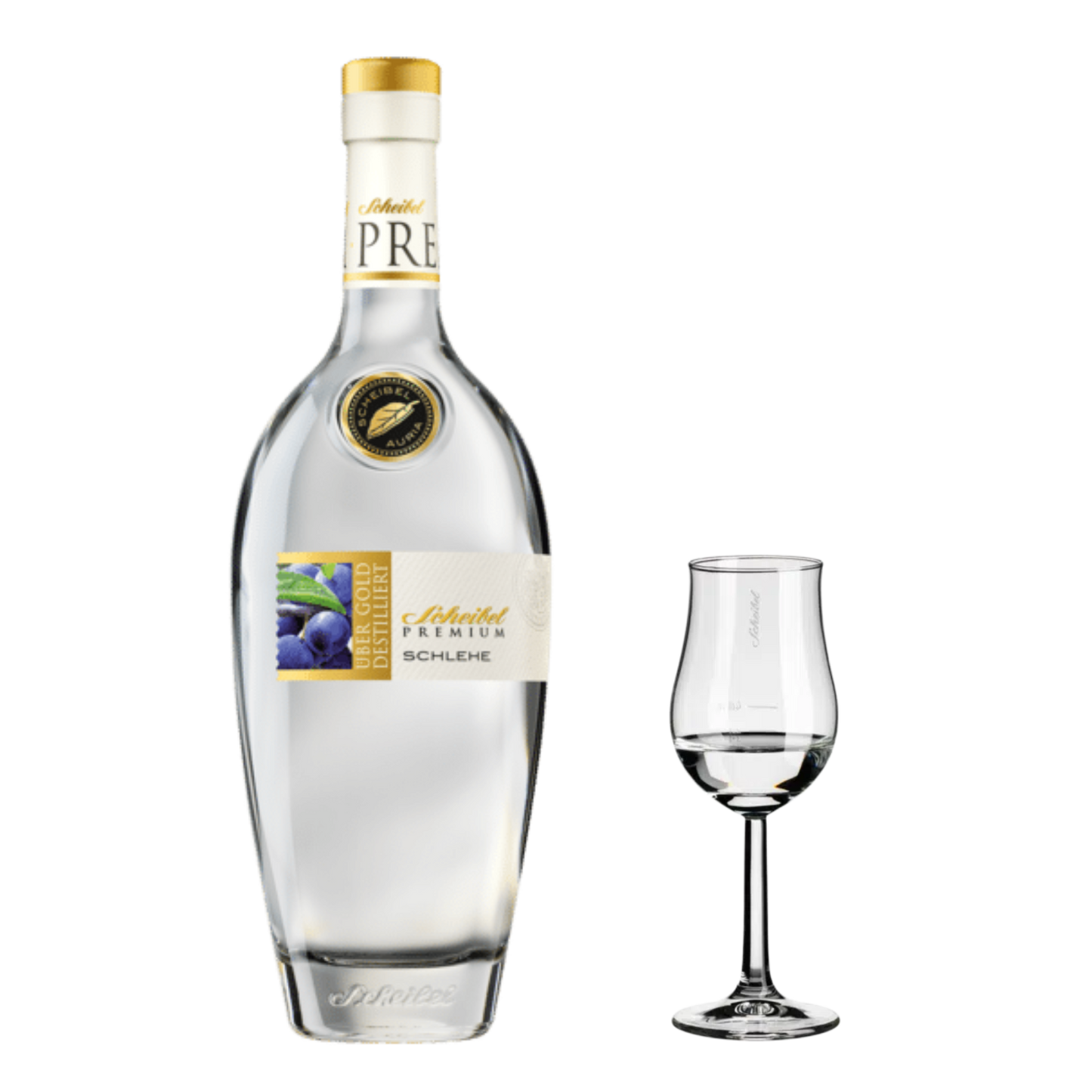 Scheibel Premium Wild-Schlehen Geist, 0,7L Flasche + Aroma-Glas