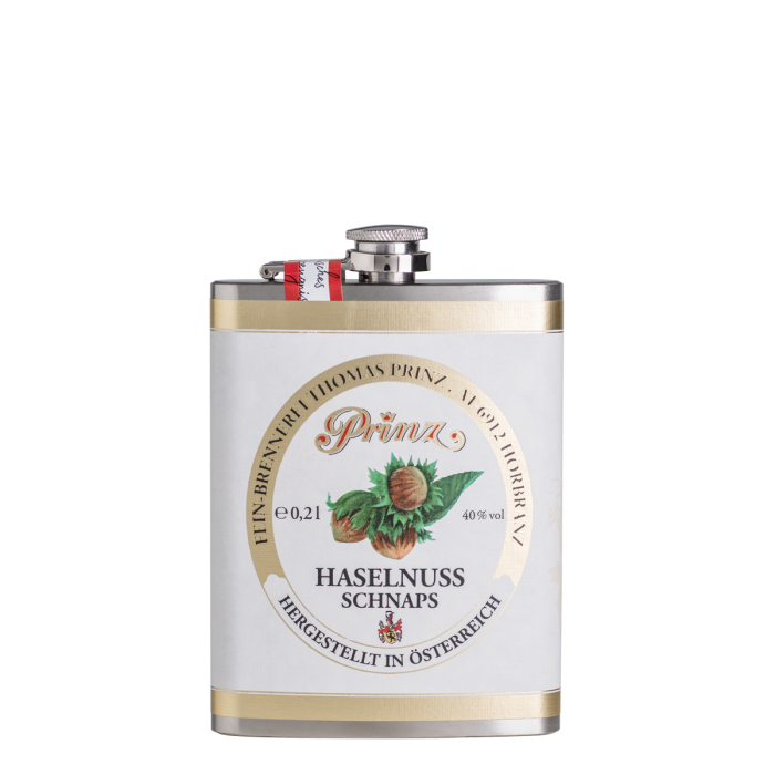 Prinz Haselnuss Schnaps Edelstahl-Flachmann (ca. 200 ml) 40 % vol