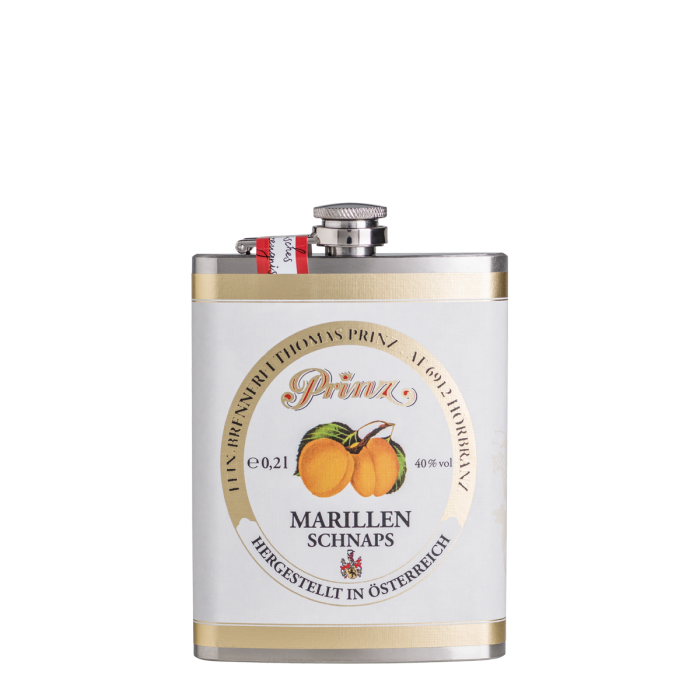 Prinz Marillen Schnaps Edelstahl-Flachmann (ca. 200 ml) 40 % vol