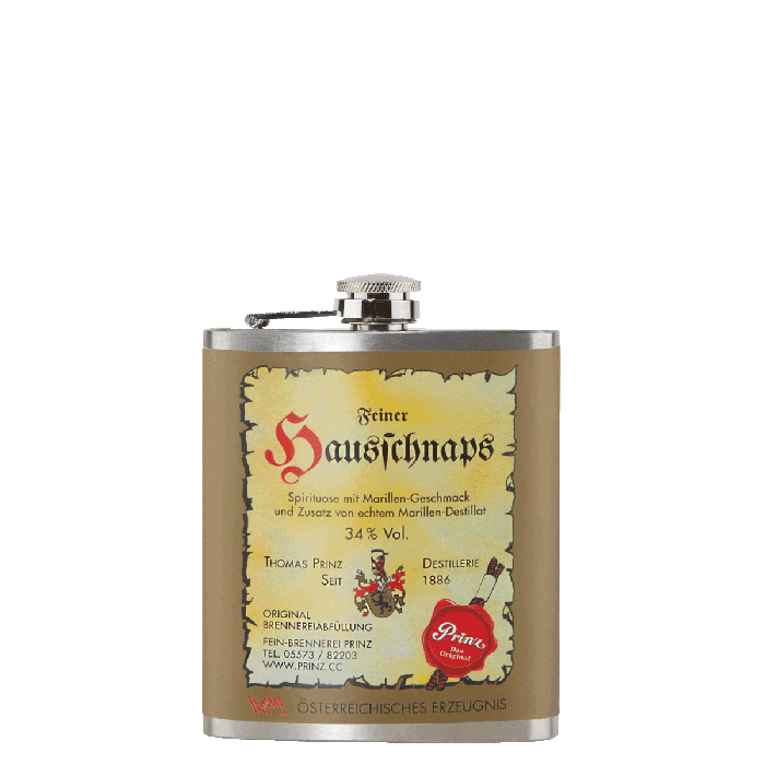 Prinz Hausschnaps Marille Edelstahl-Flachmann (ca. 200 ml) mit 34 % vol
