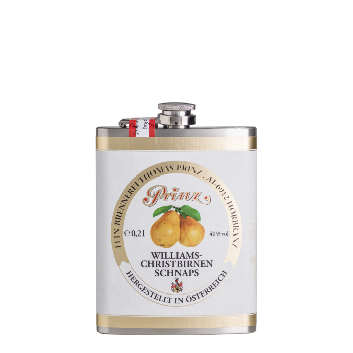 Prinz Williams-Birnen Schnaps Edelstahl-Flachmann (ca. 200 ml) 40 % vol