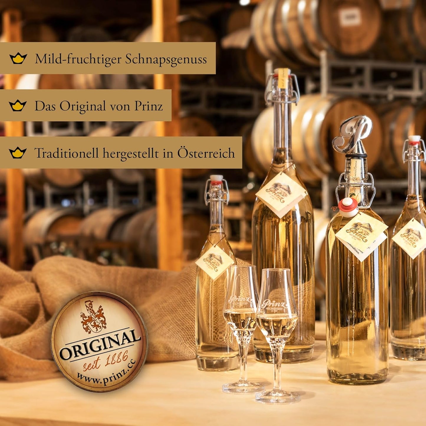 Prinz - Alte Marille | Edler Marillen-Schnaps mit feiner Holzfassnote | Mild & fruchtig | Schonend gebrannt und mehrjährig gelagert, 41% vol, 0.7 l